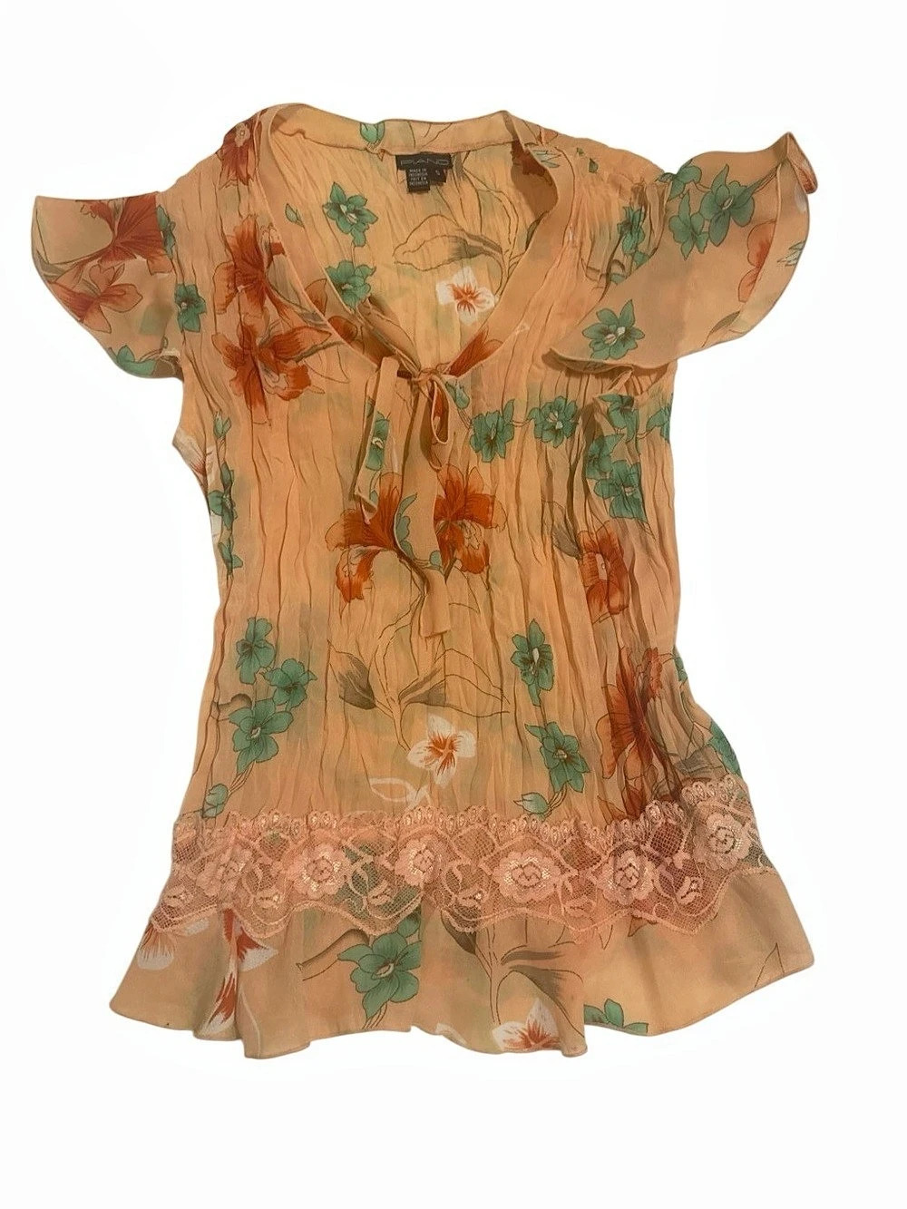 PIANO Floral Blouse in Orange & Green Size Small Like New